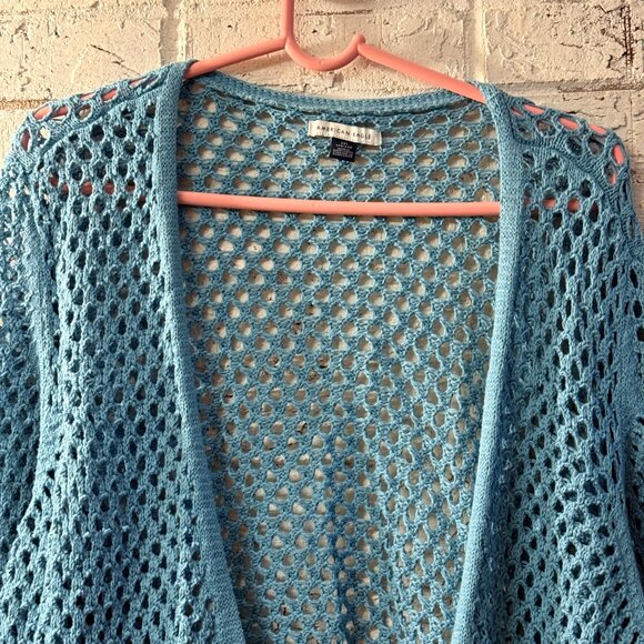American Eagle Blue Open-Knit Tie Front Cardigan – XXL - Picture 2 of 7